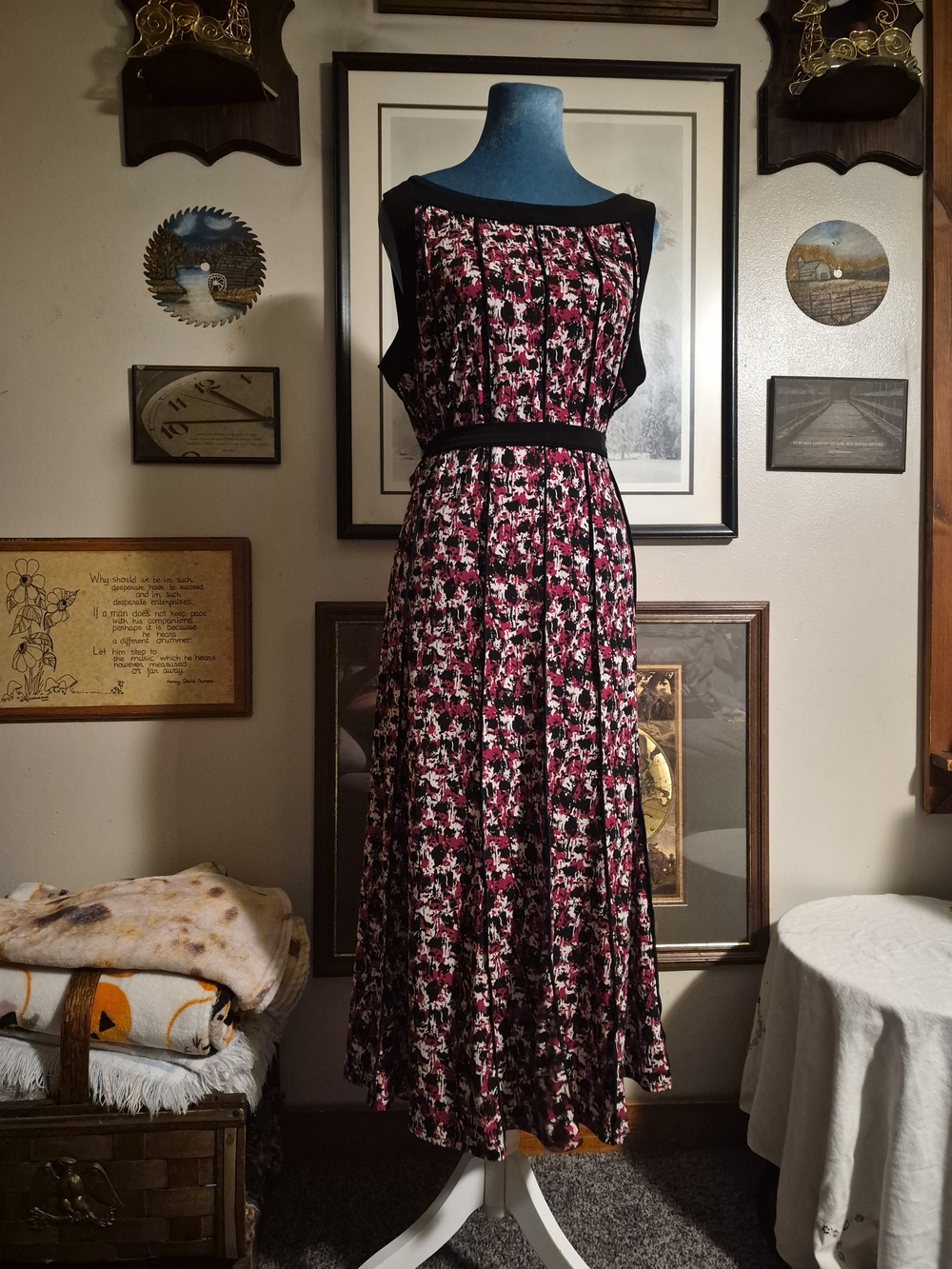 Perceptions New York Red Black and White Abstract Print Belted Dress XL